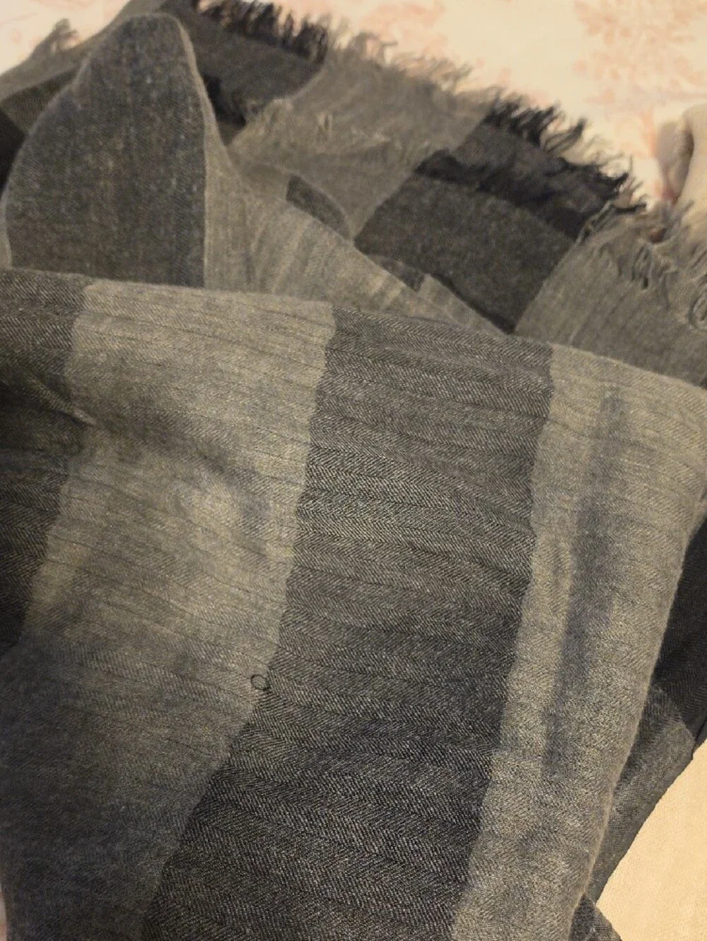 Burberry Men's Charcoal and Black Check Wool Scarf